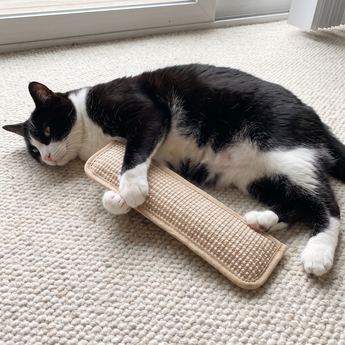 Kicker size next to an adult cat, 27 x 9 cm